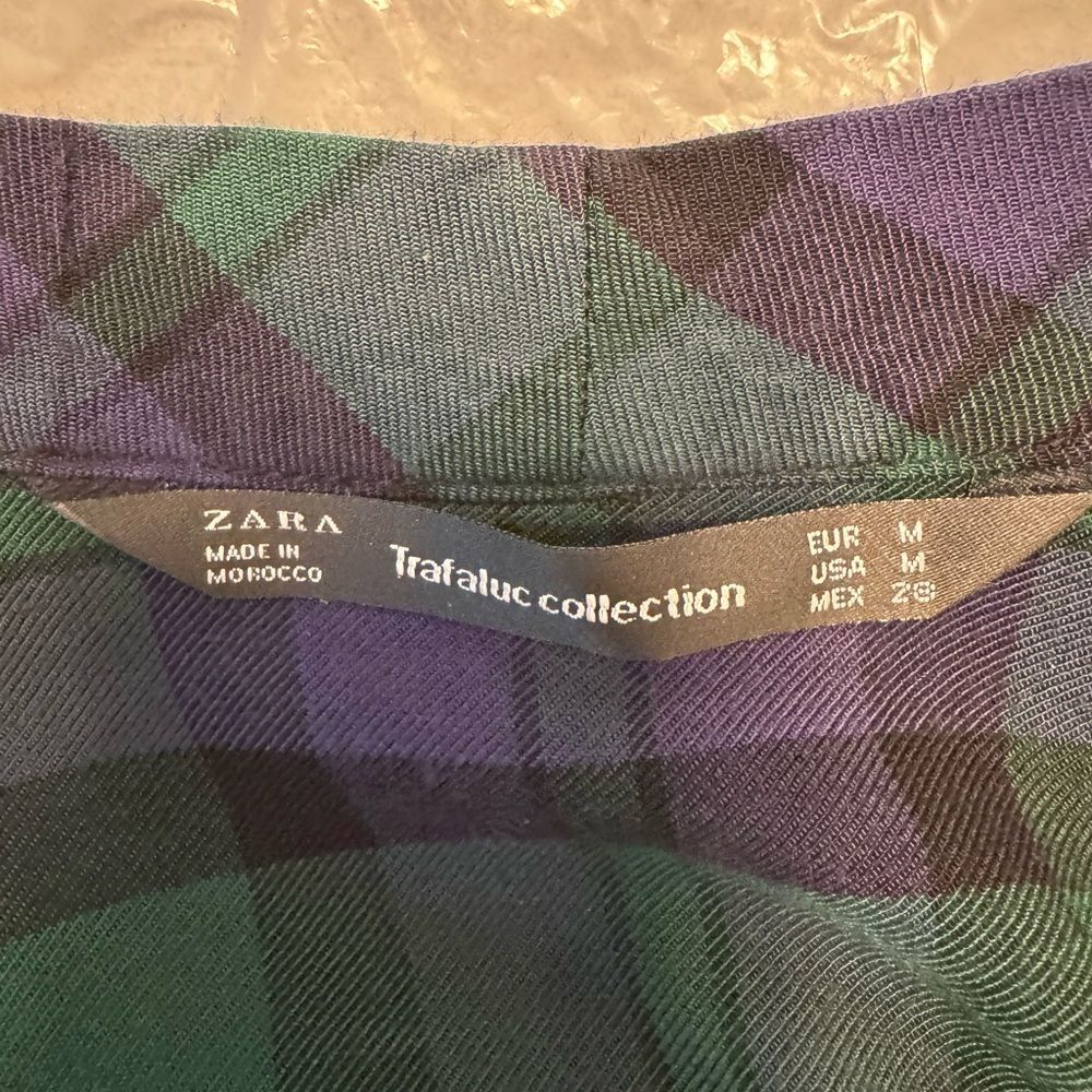 Zara Women’s Long Sleeve Plaid Style Dress In Purple Green And Black Size Medium - Picture 6 of 7